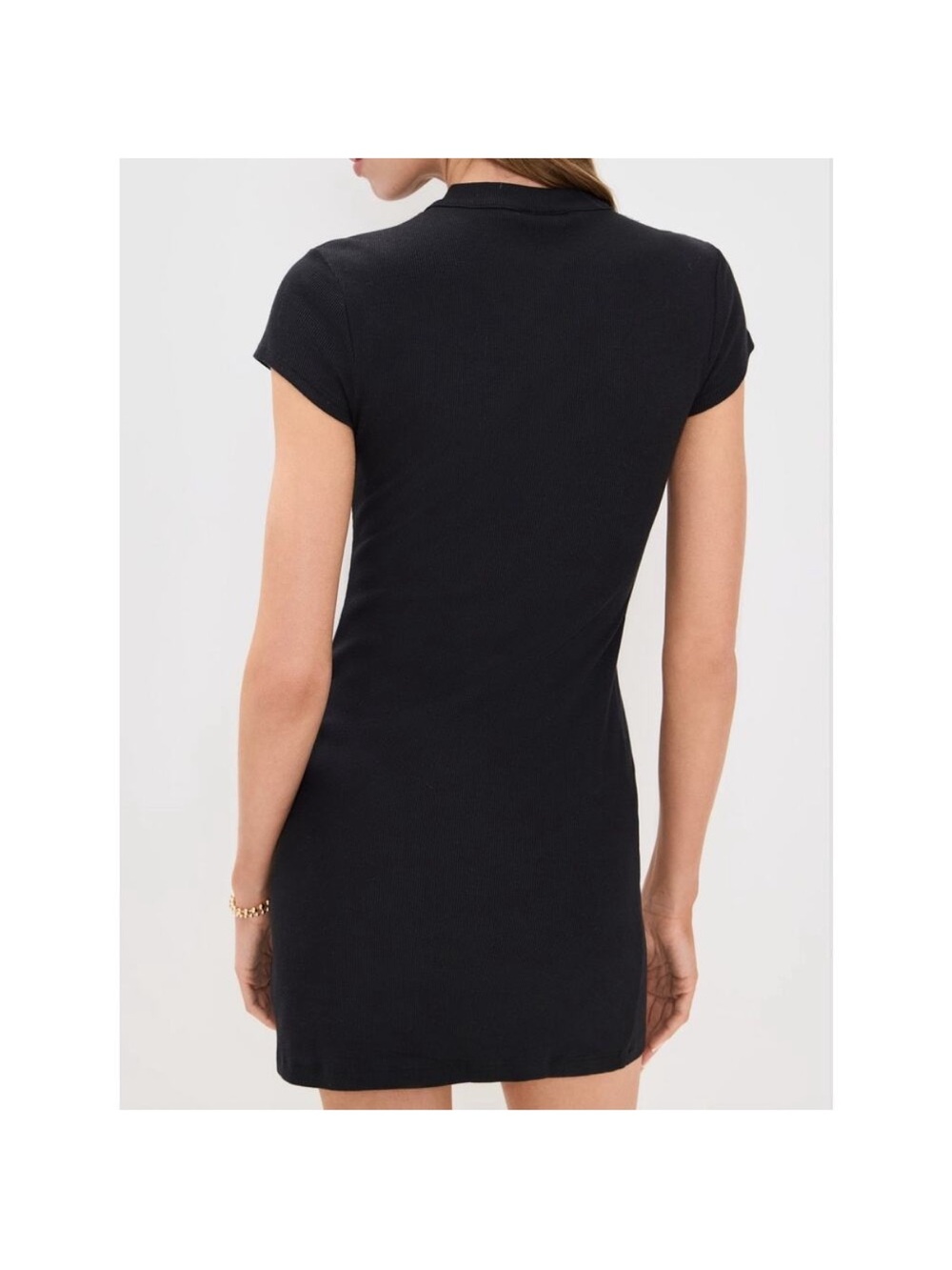 Reformation Black Ribbed Button-Front Mini Dress - Picture 3 of 9